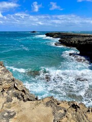 waves crashing on rocks
