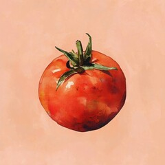 Fresh and vibrant red tomato on pale background.