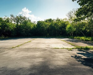 Abandoned lot with overgrown vegetation.