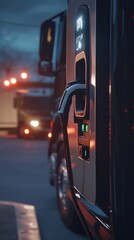 Fototapeta premium An electric charging port servicing a commercial vehicle fleet during twilight hours