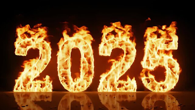 New year number 2025 made of fire. Created with Generative AI.