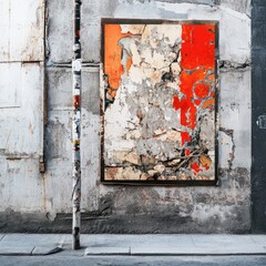 Naklejka premium Photo of a street ad poster mockup displayed on an aged concrete wall, featuring gritty textures and natural lighting that highlight bold colors, creating a dynamic and urban feel.