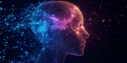 Abstract illustration of a brain forming neural connections with vivid neuron networks, symbolizing cognitive processes, artificial intelligence, and neural computing concepts.