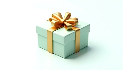 Gift box with gold bow on white background