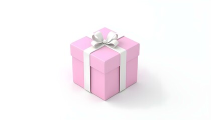 Obraz premium Pink gift box with white bow on white background