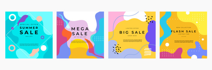 Colorful Sale Post Featuring Modern Geometric Designs. Perfect for promoting sales, discounts, and special offers during summer or holiday seasons