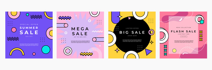 Colorful Sale Banners Featuring Summer Mega Big Flash Promotions. Vibrant and modern sale banners showcasing summer, mega, big, and flash promotions
