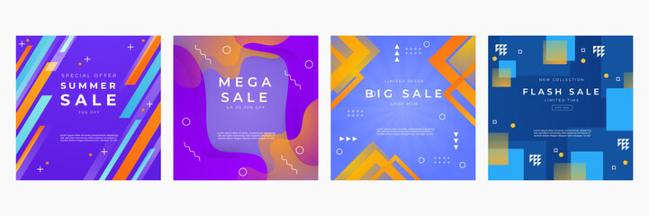 Colorful Promotional Banners for Mega, Big, Flash, and Summer Sales. A set of vibrant promotional banners featuring designs for mega, big, flash, and summer sales