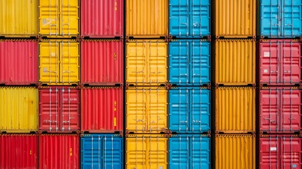 Fototapeta premium Colorful Stacked Shipping Containers in Urban Setting