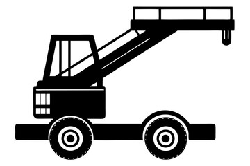 silhouette of an articulated boom lift with oversized wheels.