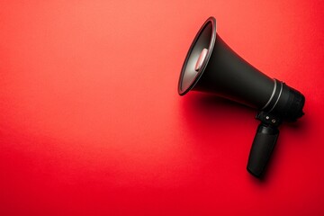 A megaphone resting on a vibrant red background offers opportunities for communication and expression in various settings