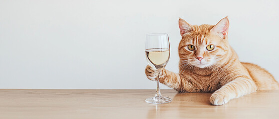 Charming cat enjoys a glass of wine in a cozy setting a whimsical scene captured with feline grace