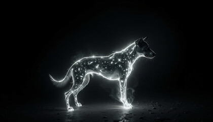 Fototapeta premium animal standing in the dark with glowing lights around it