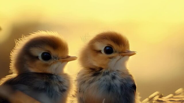Two robin chicks in their nest waiting for their mother to come