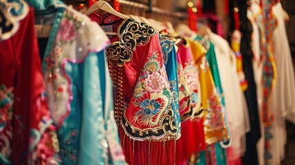 Vibrant Peking Opera Costumes in Preparation Stage