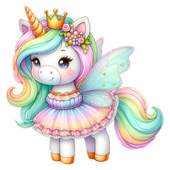 Rainbow Fairy Unicorn Illustrations Collection, A charming set of illustrations featuring rainbow-colored unicorns with wings, crowns, and flowers. Perfect for fantasy and children's designs

