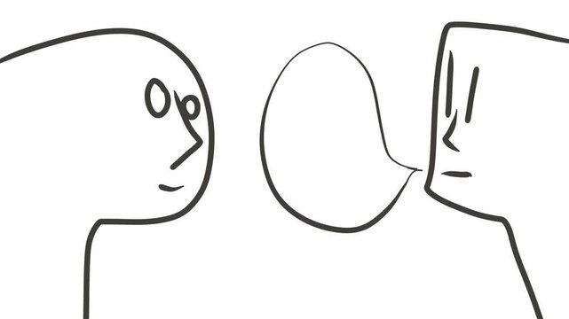 Two characters in the form of talking heads have a conversation in comic style.