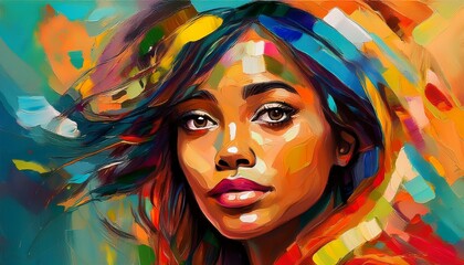 Abstract portrait of an AI, in an impressionist style, with vibrant colors