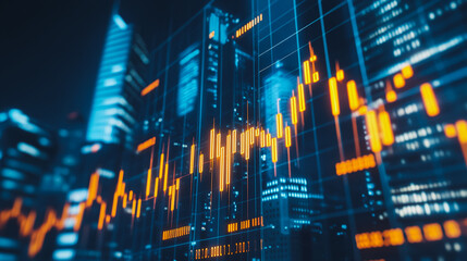 Fototapeta premium Smart digital Innovation Business skyscrapers in the Financial District with connection network reciprocity over the cityscape. of future smart wireless digital city and social media networking