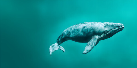 A stunning whale icon placed on the right side, set against a panoramic teal backdrop with room for text.