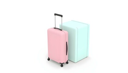 Two pink and blue travel suitcase isolated on white background