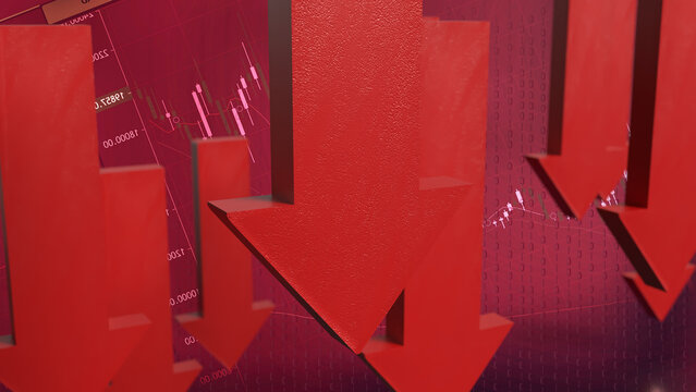 The Red arrow Down on Business background  3d rendering.
