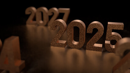The Gold 2025 number for new year or celebration concept 3d rendering.