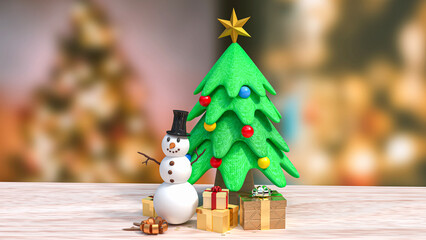 The Snow man and gift box for christmas or celebration concept 3d rendering..