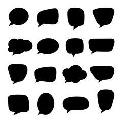 Black silhouette of a set of speech bubbles, hand-drawn text windows of different shapes, doodle, comic, vector. Graphic flat illustration of elements for message, communication, chat.