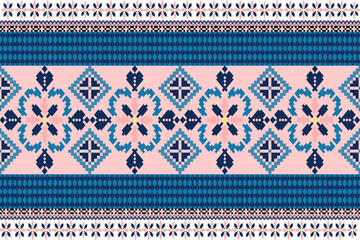 Art Abstract with Floral Pixel Designs. Traditional Cross Stitch needlework. Geometric Ethnic Pattern, Embroidery, Textile Ornamental, Fabric, Hand Stitch Pattern, Cultural Stitching Pixel Art