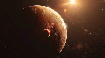 Alien World in Deep Space with Stars and Planets