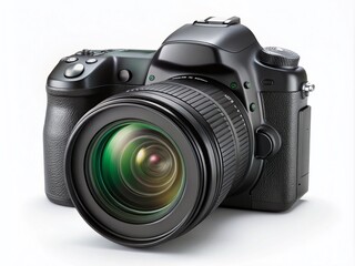 Professional DSLR Camera Isolated on a White Background for Photography Enthusiasts, Showcasing Detail, Clarity, and Precision in High-Quality Imaging Equipment