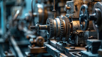 Fototapeta premium industrial machines with gears and metal components in a factory setting