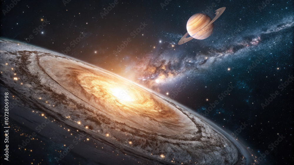Canvas Prints close-up of glowing planet disk floating in space, serene beauty of the universe with ample copy spa