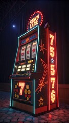 Vibrant Slot Machine Jackpot Display With Colorful Lights in a Casino. Generative AI