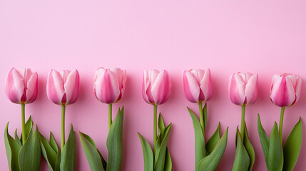 Fototapeta premium Beautiful Decorative Spring pink tulip flowers in a row isolated background