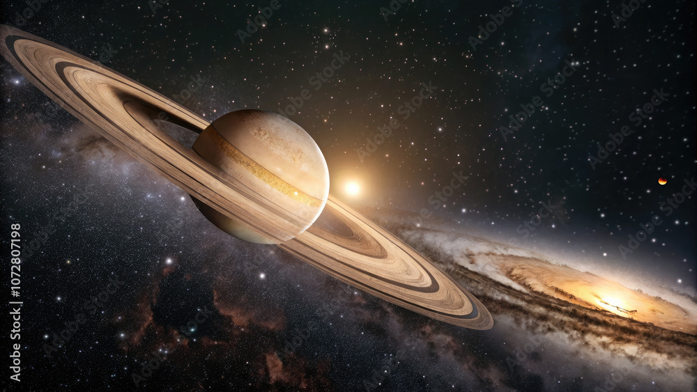 Wall mural close-up of glowing planet disk floating in space, serene beauty of the universe with ample copy spa