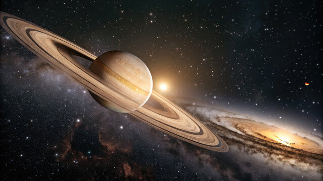 Close-up of glowing planet disk floating in space, serene beauty of the universe with ample copy space for text or design.