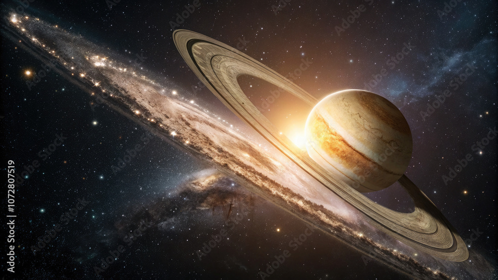 Wall mural close-up of glowing planet disk floating in space, serene beauty of the universe with ample copy spa