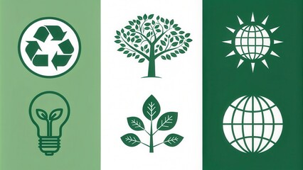 Sustainability Icons With Green and White Backgrounds Highlight Eco-Friendly Ideas
