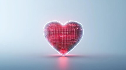 Obraz premium Floating neon heart with pixel effects around the edges, isolated on white, symbolizing digital love