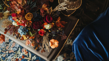Beautiful autumn flowers bouquet, autumnal botanical home decor and floral arrangement, English countryside style and florist design for floral shop, flower arranging workshop or classes idea