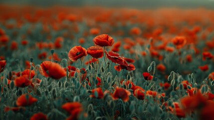 Obraz premium Vibrant Field of Red Poppies Under Soft Light