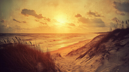 Golden beach sunset ocean waves sand landscape sea water sun sky