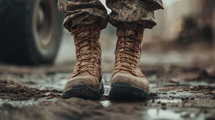 Standing Ready: A Soldier's Boots as a Symbol of Dedication and Duty