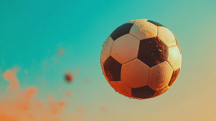Fototapeta premium The Perfect Strike: A Soccer Ball in Motion Against a Bold Backdrop