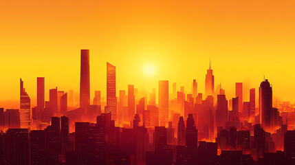 Sunset over the city, futuristic city skyline with advanced infrastructure, modern urban development. Utopia. Illustration