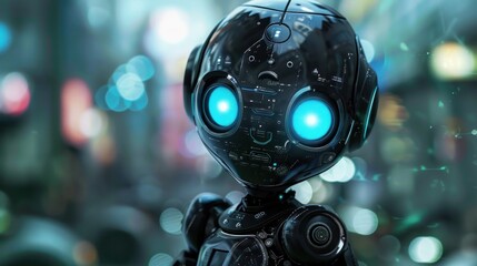 Fototapeta premium cute and adorable cyberpunk baby robot