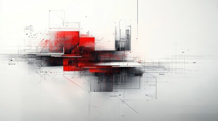 Fototapeta premium abstract design architectural fine pen lines schematic black and red, white background. uper Hd Ultra for magazine.
