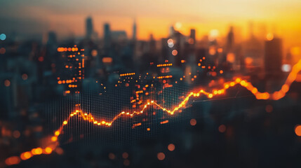 Fototapeta premium Smart digital Innovation Business skyscrapers in the Financial District with connection network reciprocity over the cityscape. of future smart wireless digital city and social media networking